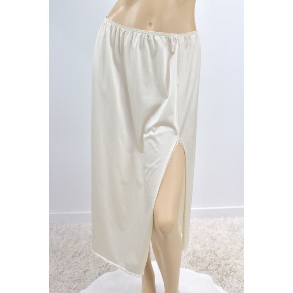 Vintage Vanity Fair Midi Half Slip L High Side Slit Creamy White Nylon USA
